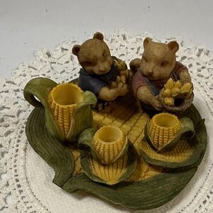 Charming Bear Figurine with Corn and Leaves